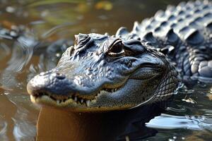 ai gegenereerd groot alligator in de water foto