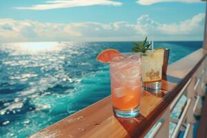 ai gegenereerd cocktails Aan een reis schip in de zomer. foto