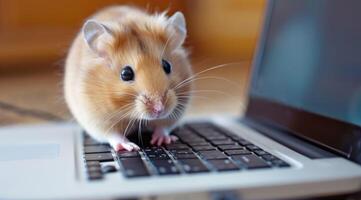 ai gegenereerd de hamster Bij de laptop foto