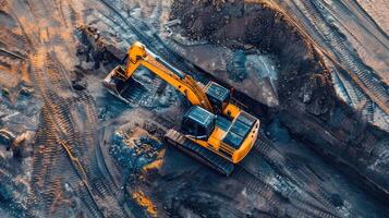 ai gegenereerd een graafmachine in de zand Bij een bouw plaats. foto