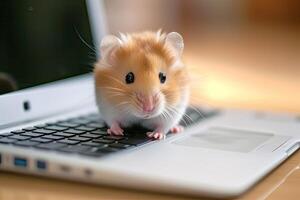 ai gegenereerd de hamster Bij de laptop foto