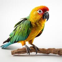 ai gegenereerd tropisch papegaai soorten wit achtergrond foto