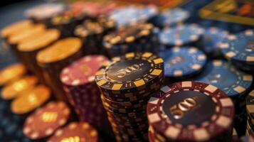 ai gegenereerd detailopname stack van casino chips foto