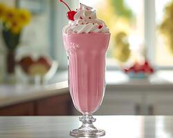 ai gegenereerd aardbei smoothie milkshake foto