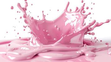 ai gegenereerd plons van roze melk of roze room geïsoleerd Aan wit achtergrond foto