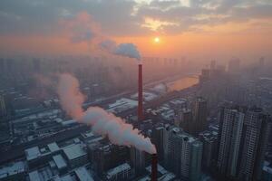 ai gegenereerd lucht verontreiniging van industrieën werkwijze professioneel fotografie foto