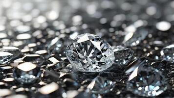 ai gegenereerd glinsterende diamanten verspreide met bokeh lichten foto