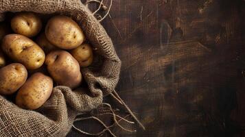 ai gegenereerd vers geoogst aardappelen staand in zak foto