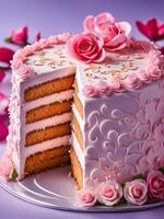 ai gegenereerd delicaat verjaardag taart in pastel kleuren foto