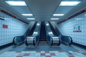 ai gegenereerd lift roltrap is in beweging trappenhuis gebruikt net zo vervoer tussen vloeren of niveaus gebouw professioneel fotografie foto