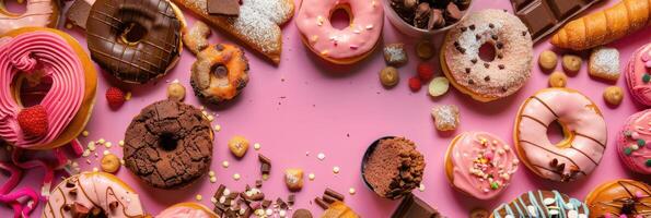 ai gegenereerd een tafel met veel snoepgoed en snacks foto