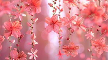 ai gegenereerd opgehangen dreef bloemen, roze thema foto
