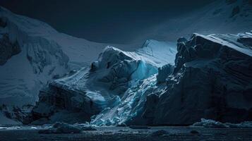 ai gegenereerd antarctica gletsjer landschap Bij nacht foto