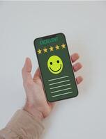 klant Diensten het beste uitstekend bedrijf beoordeling beleven. tevredenheid enquête concept. 5 ster tevredenheid. foto