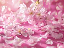 ai gegenereerd zuiver wit bloemen Aan een roze achtergrond foto