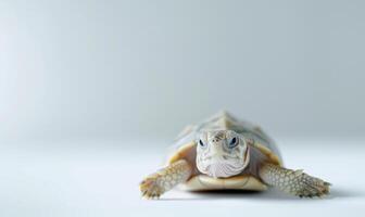 ai gegenereerd schildpad Aan een wit achtergrond, ruimte voor tekst, monochroom afbeelding, minimalisme concept. foto