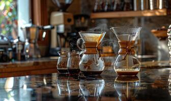 ai gegenereerd koffie maken werkwijze in koffie winkel. voorbereiding van koffie. foto