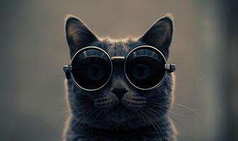 ai gegenereerd portret van een gestreept kat vervelend zonnebril. foto