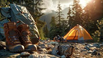 ai gegenereerd natuurlijk buitenshuis camping en wandelen foto