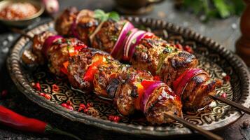 ai gegenereerd kebab uitmuntendheid culinaire kunstenaarstalent geopenbaard foto