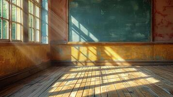 ai gegenereerd kamer met schoolbord en houten verdieping foto