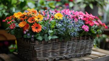 ai gegenereerd mand gevulde met kleurrijk bloemen foto