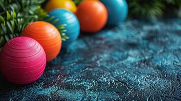 ai gegenereerd kleurrijk ballen Aan tafel foto