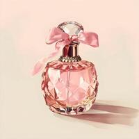 ai gegenereerd roze fles van parfum. vrouwen eau de parfum in mooi roos goud fles. wijnoogst stijl foto