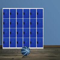 basketbal in kamer verdieping met kastje in de achtergrond foto