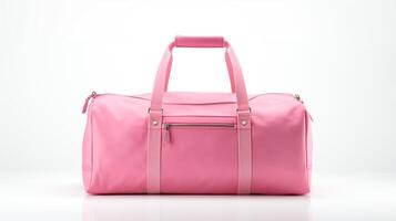 ai gegenereerd roze duffel zak geïsoleerd Aan wit achtergrond met kopiëren ruimte voor advertentie. ai gegenereerd foto
