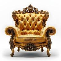 ai gegenereerd luxe goud stoel geïsoleerd Aan wit achtergrond. gouden troon stoel. generatief ai foto