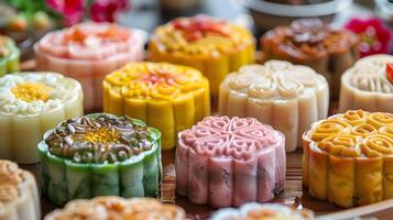 ai gegenereerd Thais mooncake midden herfst festival zoet en hartig vullingen foto