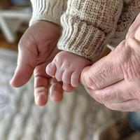 ai gegenereerd vader Holding babys hand- foto