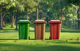 ai gegenereerd drie kleur uitschot bakken in de park foto