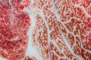 detailopname van a5 Japans wagyu steak snee. foto