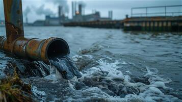 ai gegenereerd fabriek is vrijgeven afvalwater in de zee foto