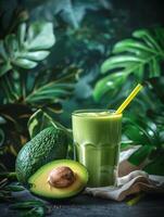 ai gegenereerd glas van avocado smoothie foto