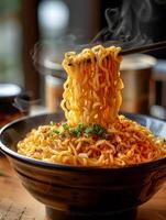 ai gegenereerd ogenblik Japans noodle foto