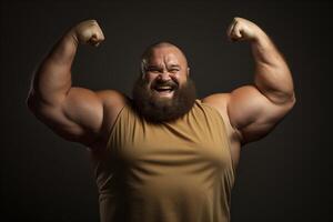 ai gegenereerd dik gebaard Mens tonen biceps foto