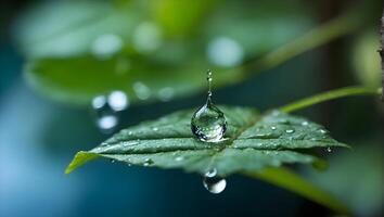 ai gegenereerd een blad met water druppels Aan het foto