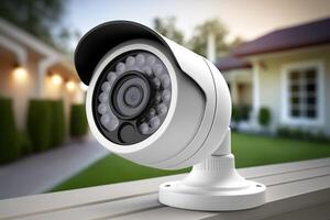 ai gegenereerd cctv ik p camera draadloze Aan huis muur met kopiëren ruimte, veiligheid buitenshuis systeem met waterbestendig foto