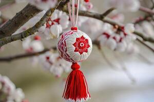 ai gegenereerd traditioneel Roemeense talisman martelaar symbool van liefde en de lente. foto