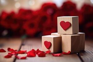 ai gegenereerd valentijnsdag dag liefde Aan houten blokken foto