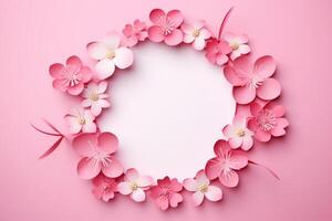 ai gegenereerd voorjaar bloemen door roze figuur 8 vrouwen dag banier foto