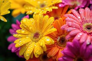 ai gegenereerd dichtbij omhoog van een bundel van helder kleurrijk bloemen met water druppels Calgary alberta Canada foto