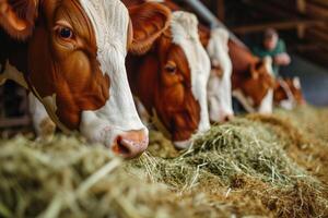 ai gegenereerd gezond zuivel koeien wezen gevoed in vee boerderij schuur foto