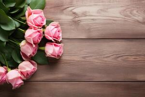 ai gegenereerd moeders dag schoonschrift met roze rozen Aan hout foto