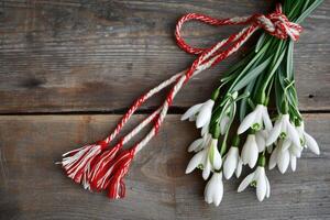 ai gegenereerd sneeuwklokje bloem boeket ansichtkaart voor maart 1 vakantie foto