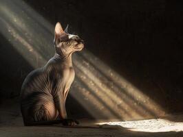 ai gegenereerd sphynx kat bewonderend zonnestralen foto