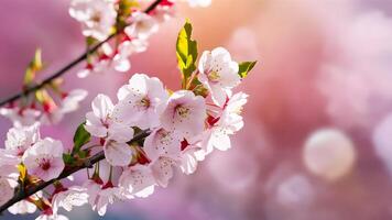 ai gegenereerd foto waterverf schilderij van kers bloesems tegen zacht kleur wazig natuur